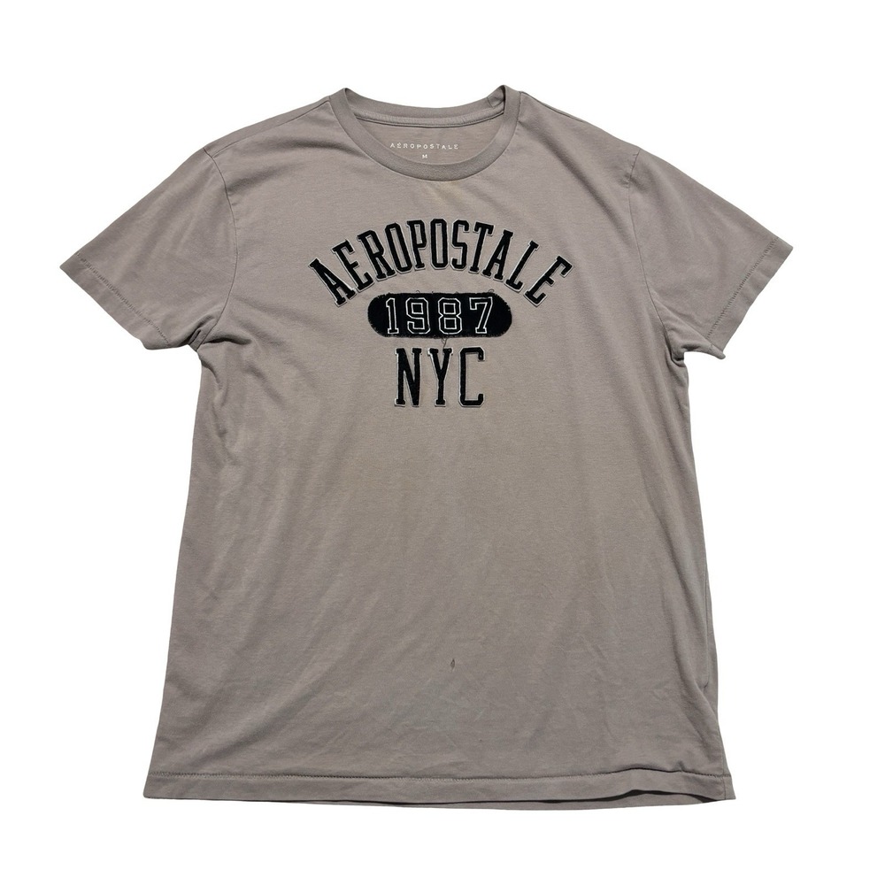 Aeropostale NYC Men's Gray Knit Logo T Shirt *Stained* Size Medium 20 x 28